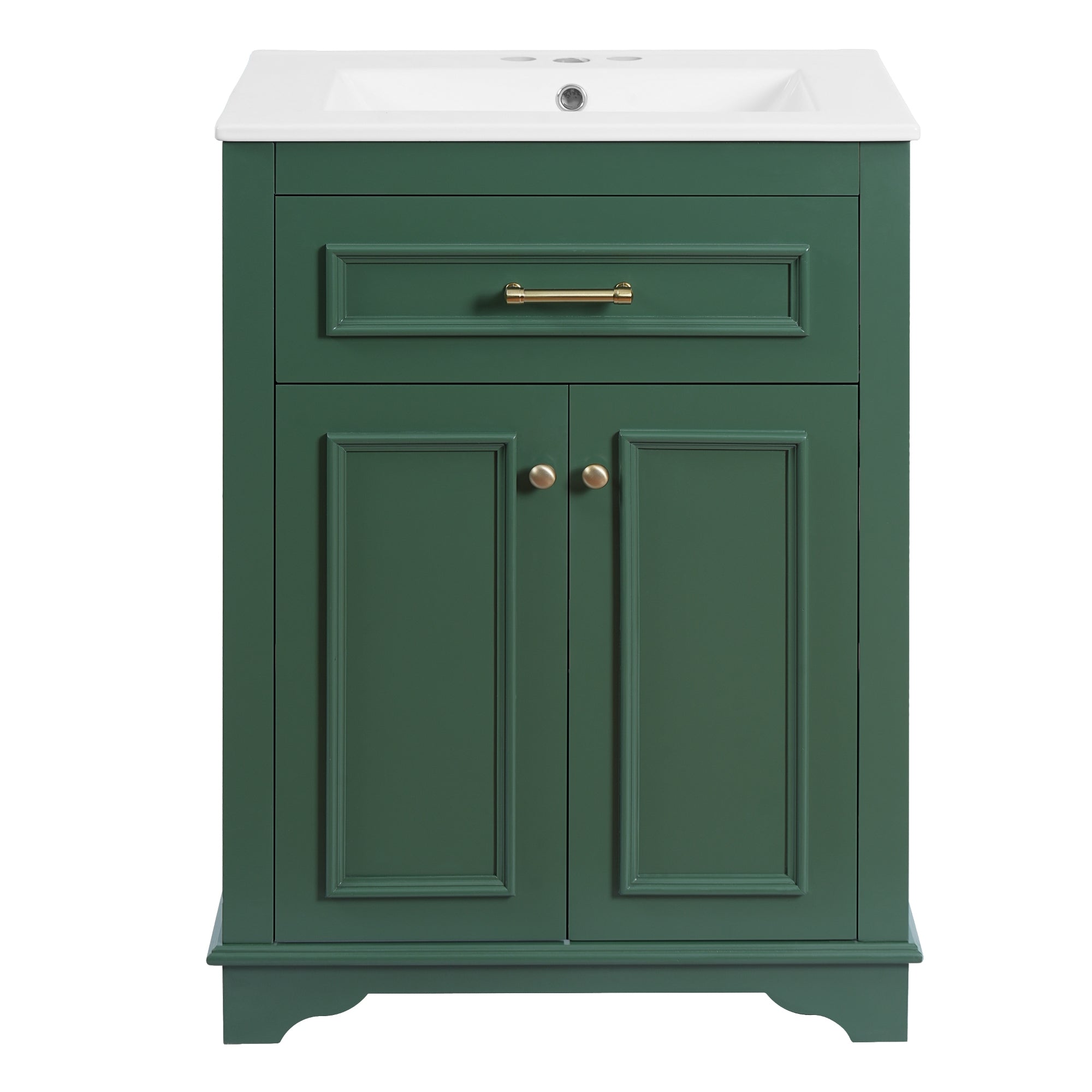 VanityFus 24-in Green Single Sink Bathroom Vanity with Ceramic Top Undermount 2 Soft-Closing Doors 1 Drawer Adjustable Shelves